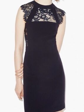 The Kooples Dark Navy Lace Cutout Yoke Sleeveless Mini Dress